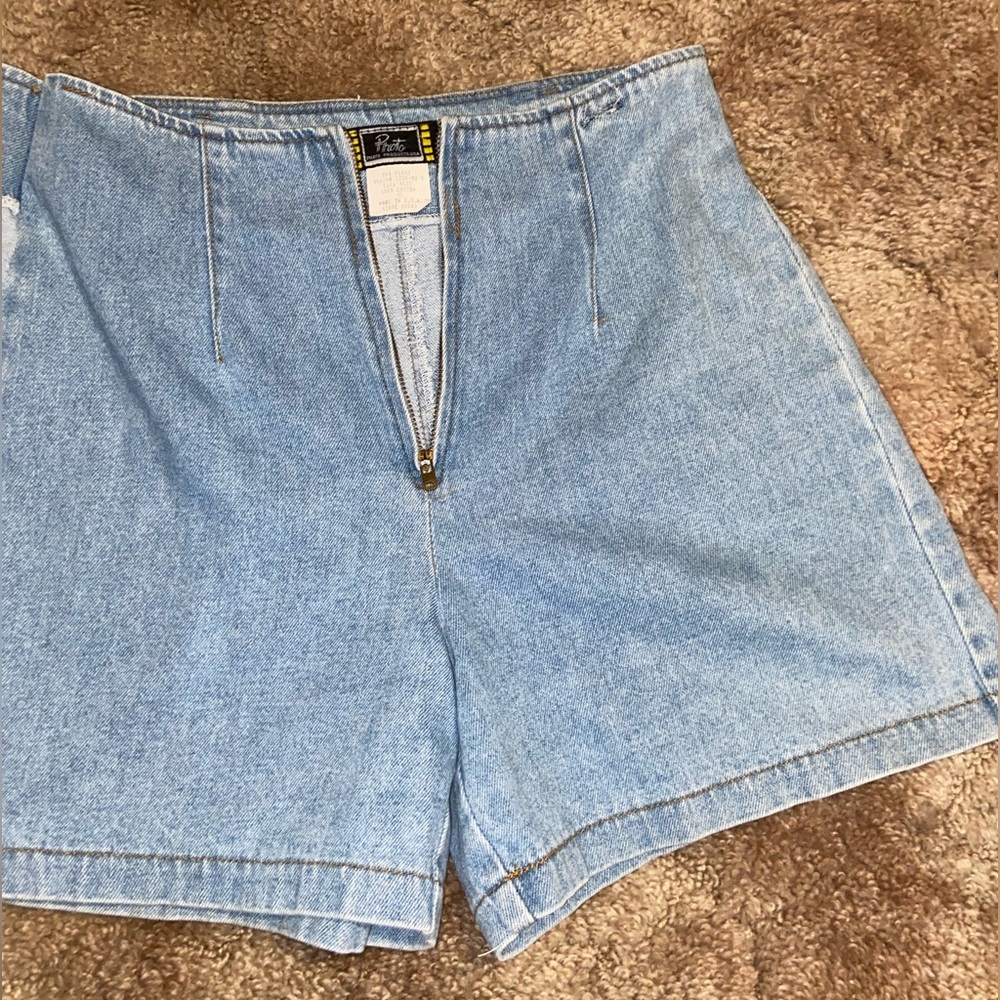 Photo Products USA Light Wash Blue Denim Vintage Jean Mini Short Skirt Skort - Picture 6 of 6